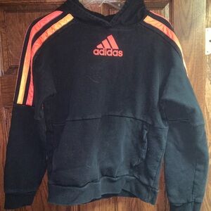 Adidas Black Hoodie with Orange Stripes